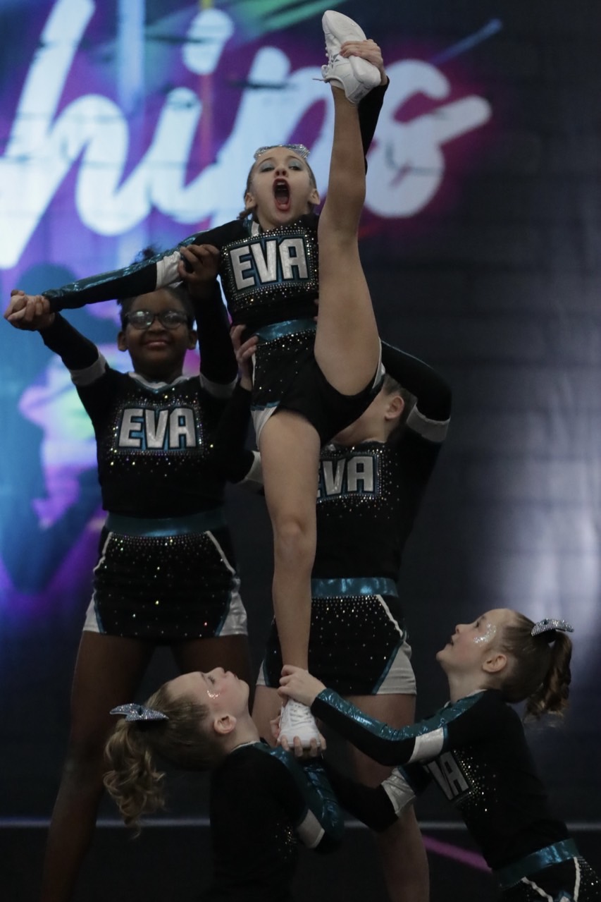 EVA athlete performing a stunt at competition