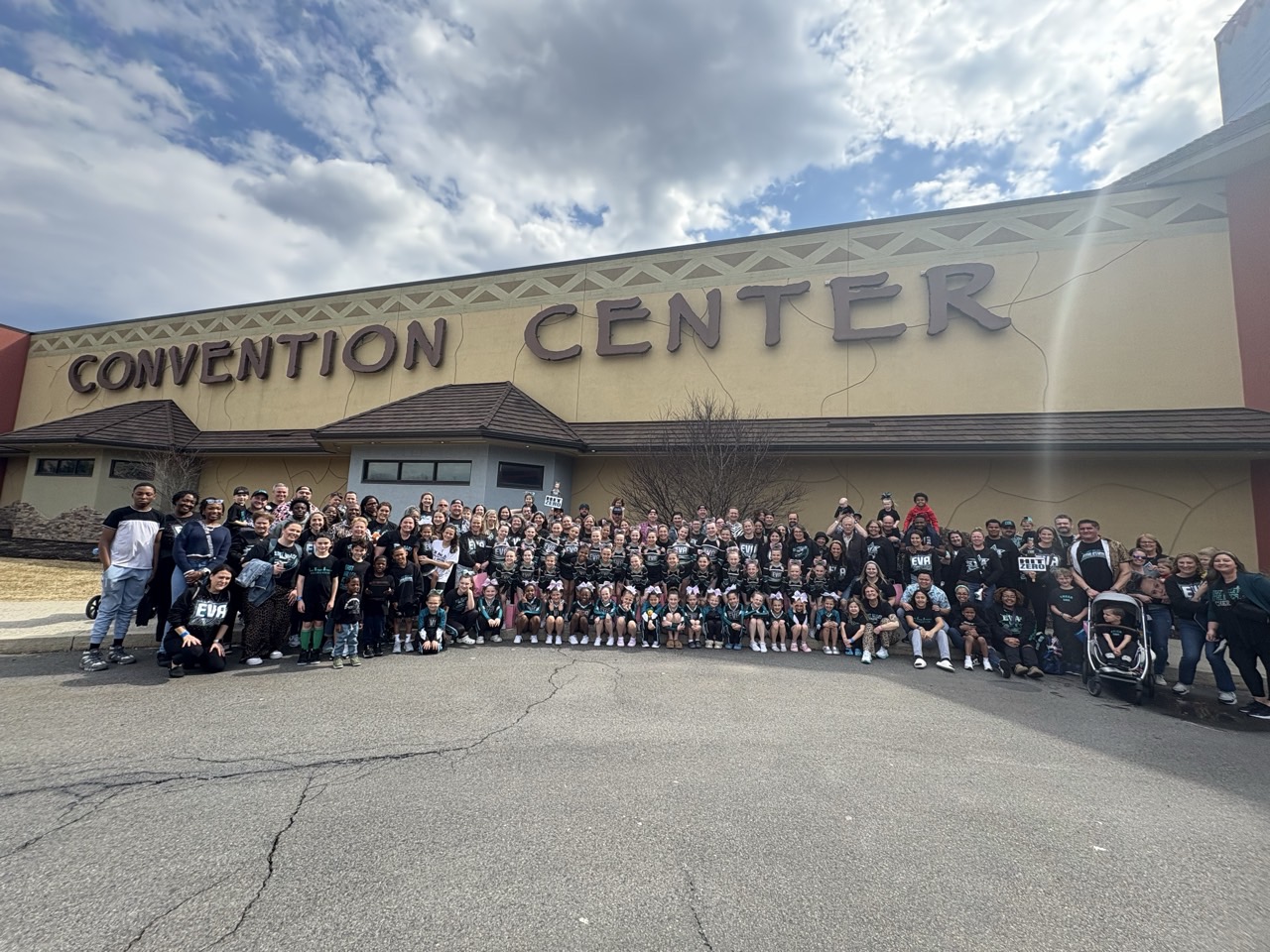 EVA families and athletes outside the convention center